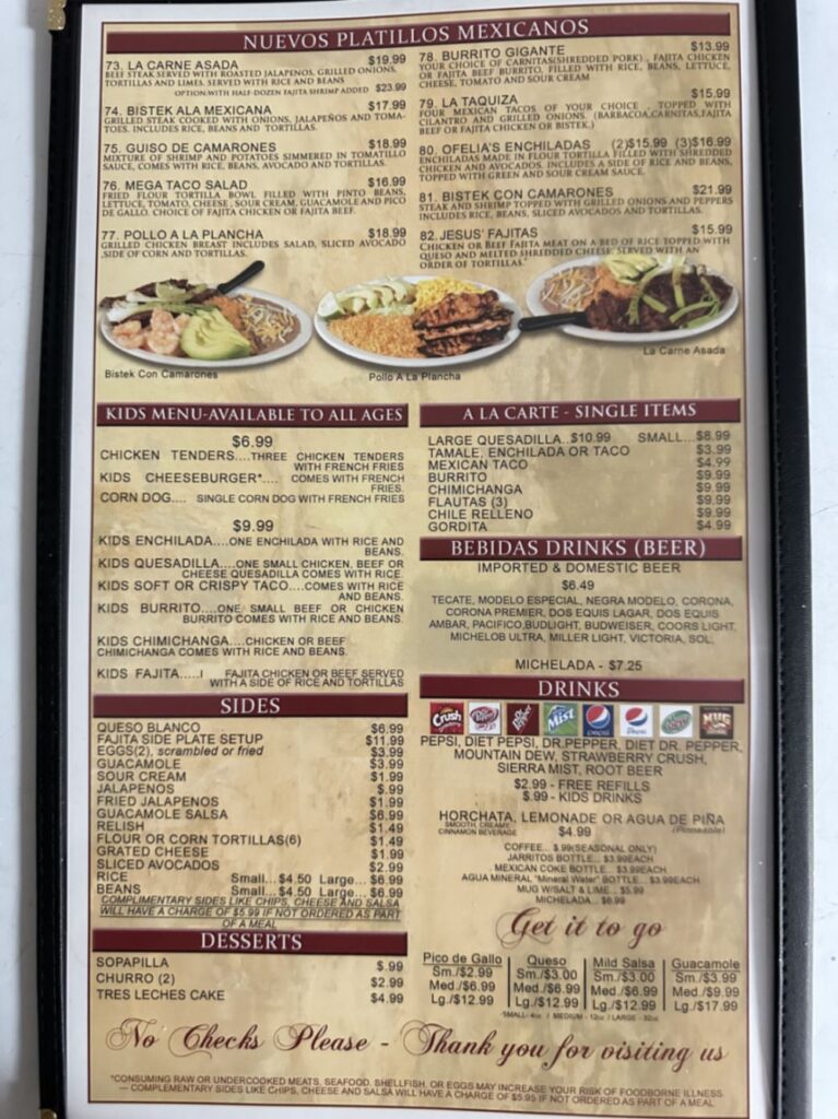 El Tepeyac Menu 1