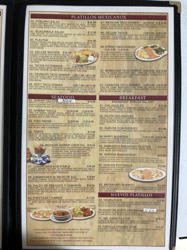 El Tepeyac Menu 2
