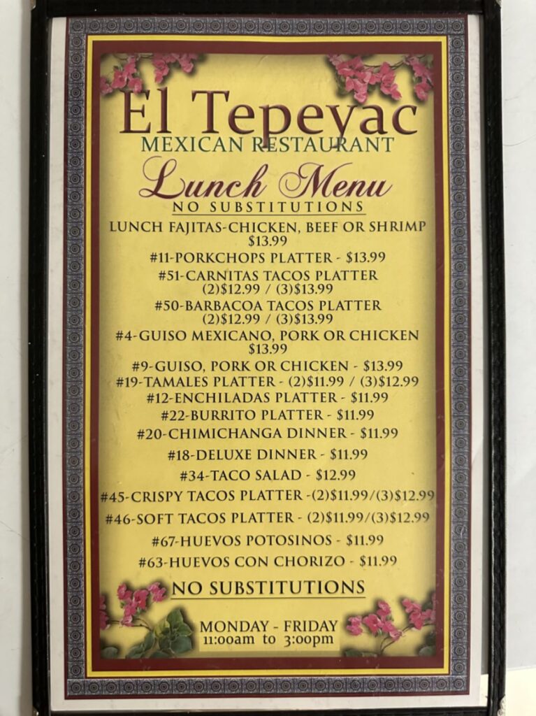 El Tepeyac Menu 3